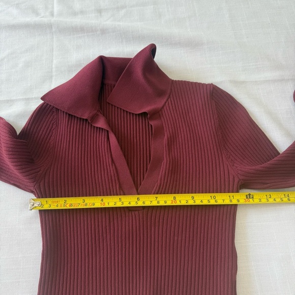 Aritzia Babaton ribbed knit long-sleeve top sweater grapevine burgundy plum 2XS - Picture 6 of 8
